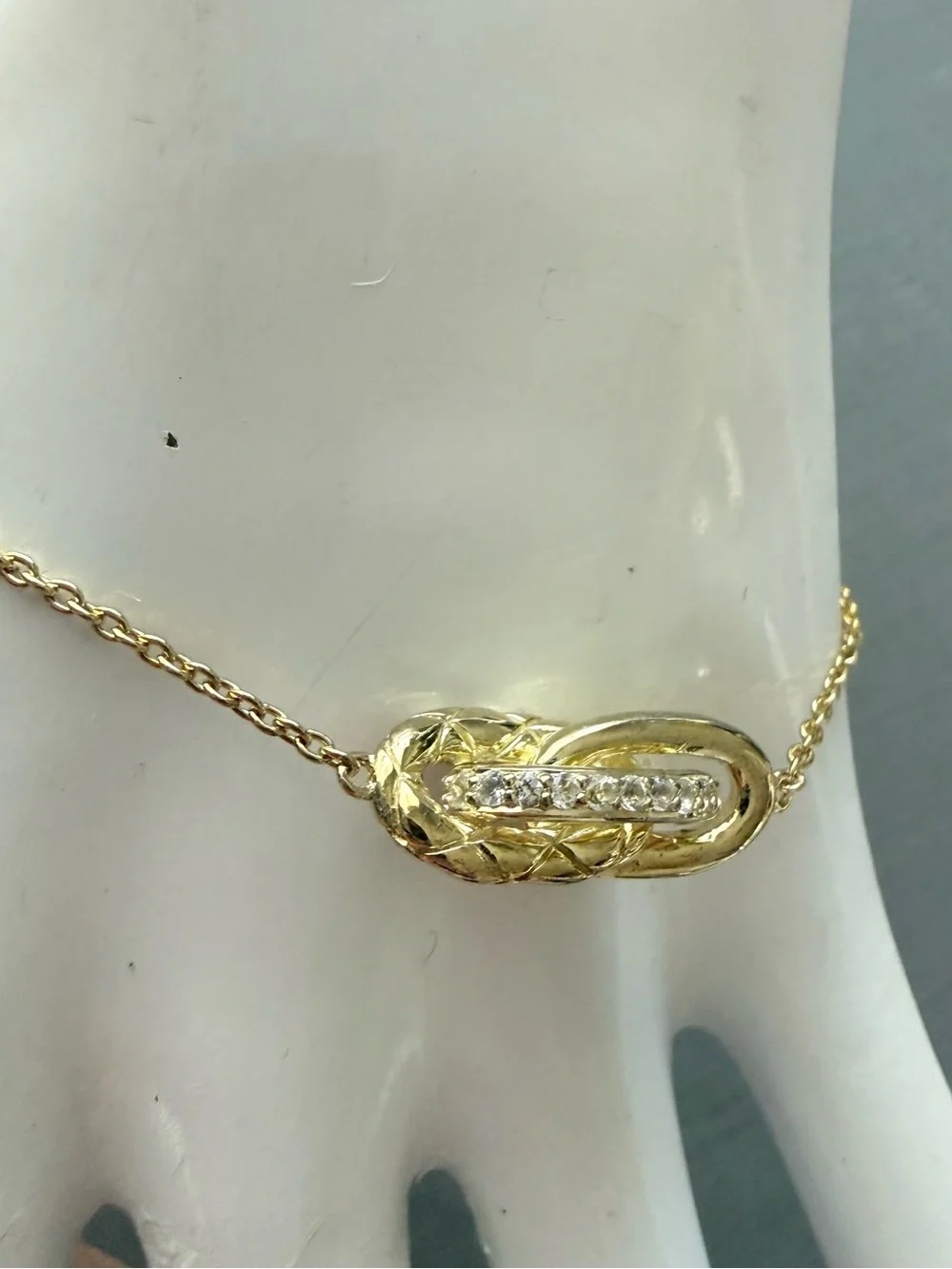 Judith Ripka 14k Gold Clad 925 Sterling  Knot Link Bracelet Crystal Accent NEW